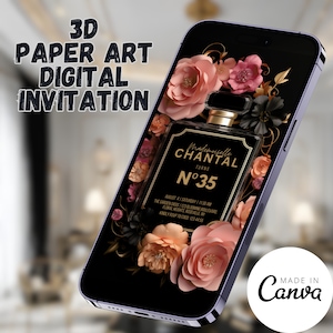 Designer-Geburtstags-Brunch-Einladungsvorlage, hochwertige digitale Luxus-Einladung, Sweet 16 Bday Evite, 3D-Papierkunst Save the Date, Blush CHANTAL