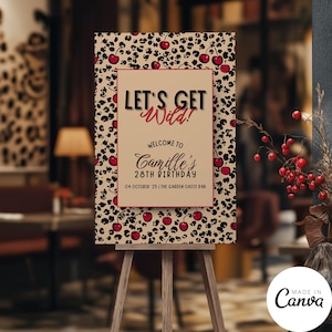 Let&#39;s Get Wild Cherry themed Welcome Sign Template, Cheetah Print Birthday Decor, Girls Night Out Party Restaurant Display, 251
