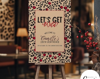 Let's Get Wild Cherry themed Welcome Sign Template, Cheetah Print Birthday Decor, Girls Night Out Party Restaurant Display, 251