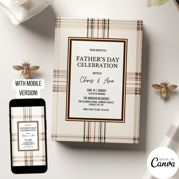 Father's Day Invitation Template, Designer Dad Digital Invite, Special Celebration Save the Date for your Boss, Editable Digital Download