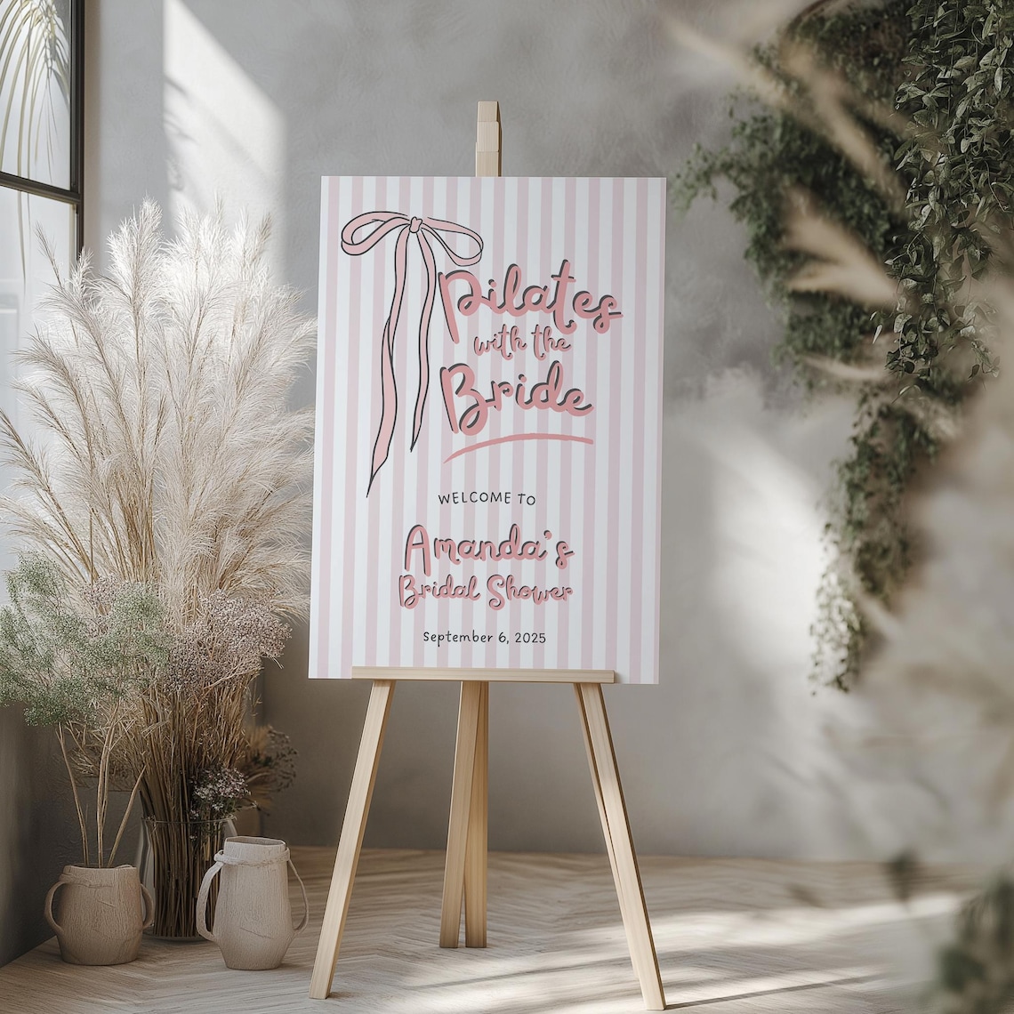 Pilates With the Bride Welcome Sign Template, Ribbon Coquette Bridal ...