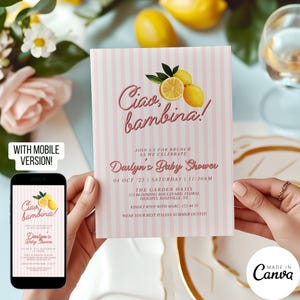 Ciao, Bambina Baby Shower Invitation Template, Citrus Lemon Card 9Digital Download) 174