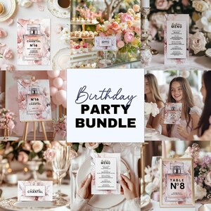 Designer-Geburtstagsfeier-Vorlagen-Bundle, High-End-Luxus 50. Geburtstag Abendessen einladen für Frau, Sweet 16 Brunch Feier Willkommensschild PF19