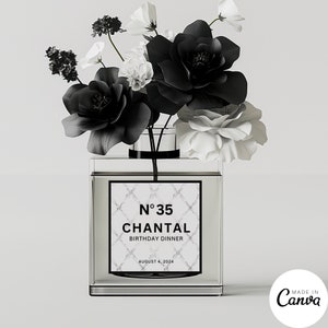 Designer Label Digital Download, personalisierte High End Luxus Parfüm no 5 Aufkleber Dekoration, bearbeitbarer Coco inspiriert Geschenkanhänger, Chantal, 096