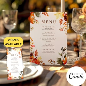 Modèle de carte de menu de mariage automne, lettre de menu pour le dîner de Thanksgiving, enseigne de buffet de nourriture brunch fête d'automne, décoration citrouille, 103