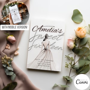 Sweet 16 Einladungsvorlage, Digital Save the Date zum 16.Geburtstag, Sweet 15 Evite, Geburtstagsbrunch-Einladung, bearbeitbare Canva-Vorlage