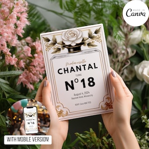 Designer Einladungsvorlage Design | High End Parfum No 5 Digitale Einladung für Geburtstag Debut Custom Save the Date für Brautparty