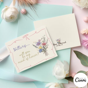 Hand getekend bruidsmeisje voorstel kaartsjabloon, wil je mijn bruidsmeisje afdrukbare, gepersonaliseerde DIY Pre Wedding voorstel kaart, 053