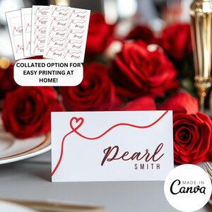 Modello di biglietto da visita per San Valentino, segnaposto a forma di cuore disegnato a mano, biglietto per buffet di cibo per il giorno di San Valentino, assegnazione della prenotazione del posto vd3