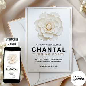 Designer Invitation Template Design, Luxury High End Perfume No 5 Invite for Sweet 16 Birthday, Editable Digital Save the Date, CHANTAL BG