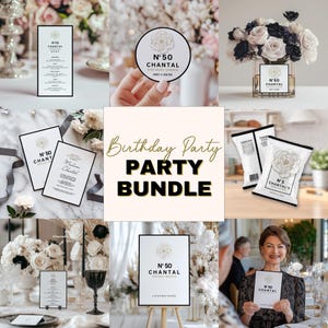 Designer-Geburtstagsfeier-Vorlagen-Bundle, High-End-Luxus 50. Geburtstag Abendessen einladen für Frau, Sweet 16 Brunch Feier Willkommensschild 166