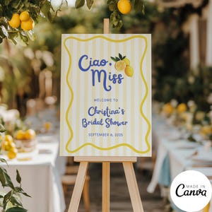 Modello per cartello di benvenuto al limone e agrumi, Ciao, poster per ricevimento nuziale Miss, cartello per ristorante per addio al nubilato La Dolce Vita, 259