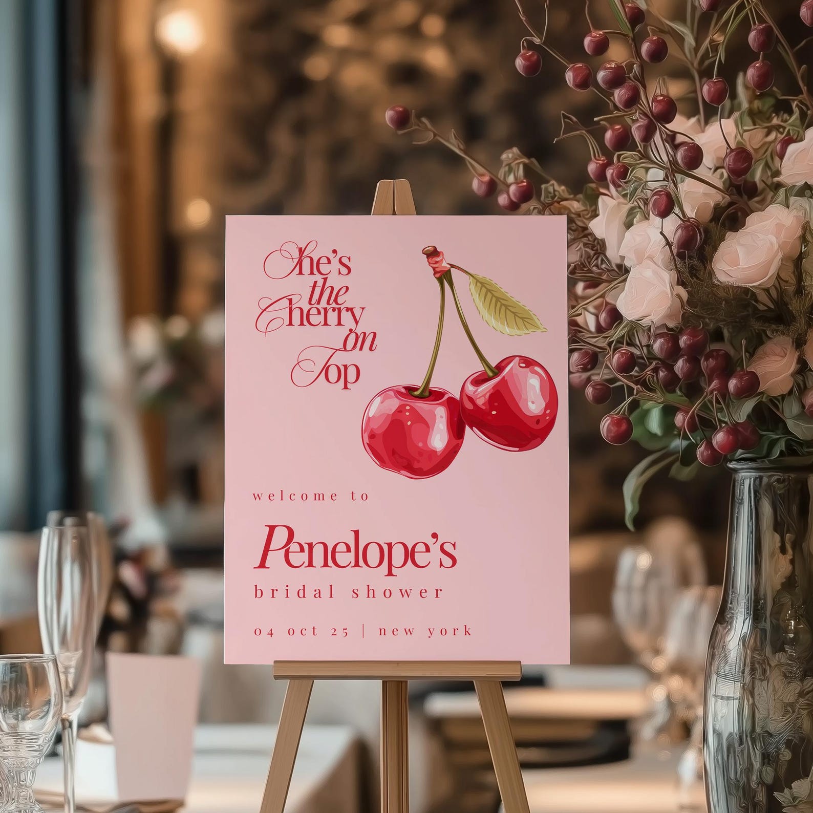 Cherry On Top Welcome Sign Template Coquette Bridal Shower Reception 