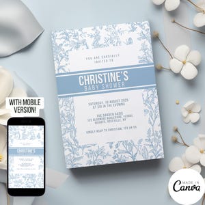 Toile de Jouy baby shower uitnodiging sjabloon, high-end designer digitale uitnodiging voor jongen, luxe merk elektronische Evite, digitale download 112