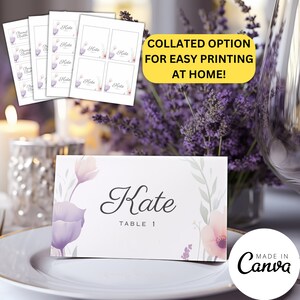Spring Wedding Place Card Template, Floral Food Buffet Card, Pastel Color Seat Reservation Assignment, Canva Template PPG