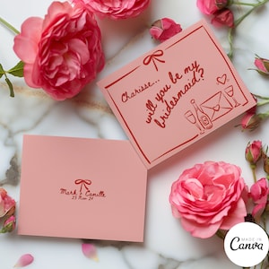 Plantilla de tarjeta de propuesta de dama de honor dibujada a mano, ¿Serás mi dama de honor imprimible, tarjeta personalizada de propuesta previa a la boda de bricolaje, 054