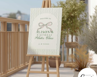 Pilates Class Party Welcome Sign Template, Ribbon Coquette Birthday Brunch (Digital Download) 399
