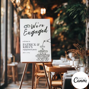Hand drawn Engagement Party Welcome Sign Template, Line Illustration Reception Poster, Minimalist Restaurant Sign, Editable Template, 187