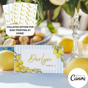 Citruscitroen naamkaartsjabloon, La Dolce Vita-couvert, kaart restaurant etenbuffet, stoelreservering, digitale download 301