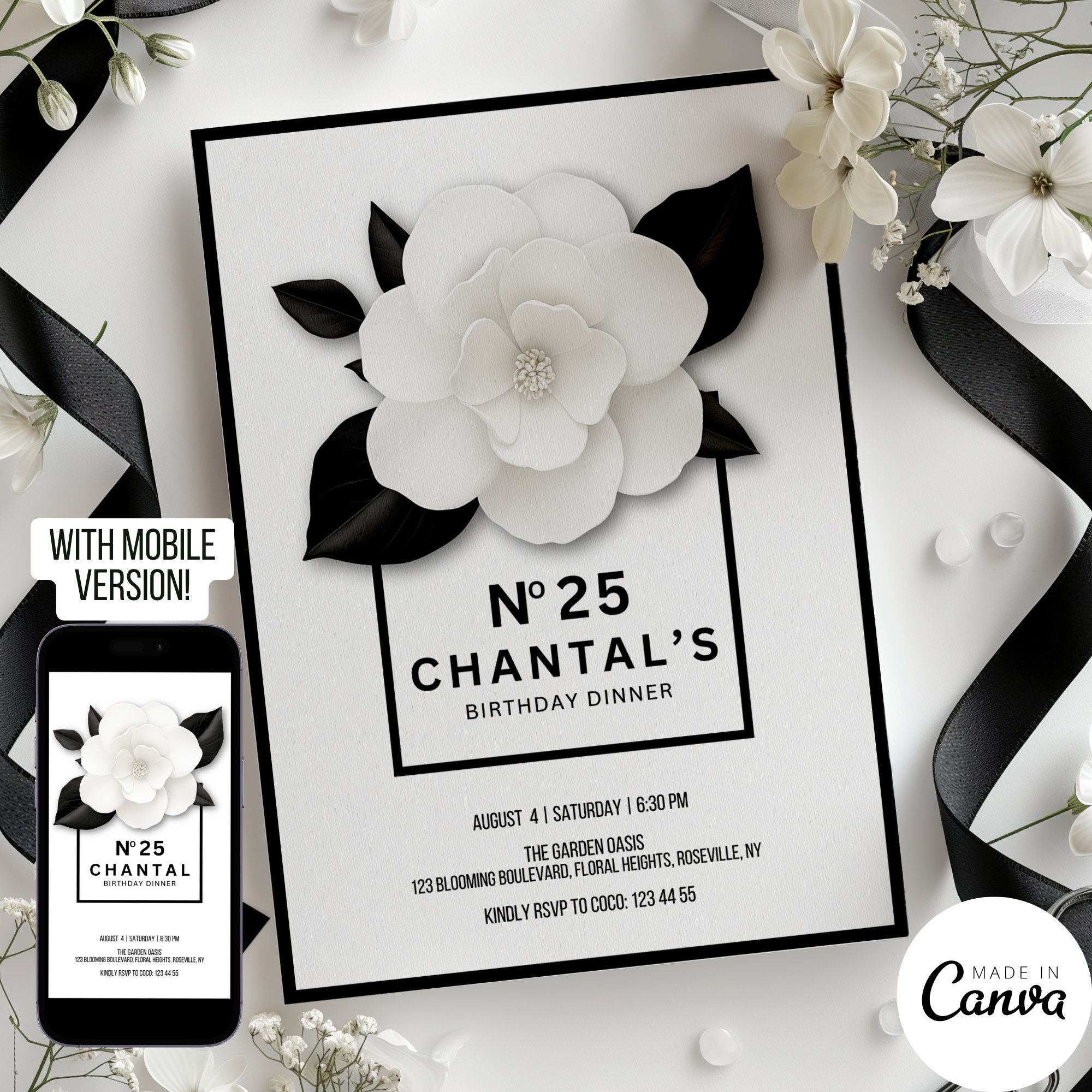 Designer Invitation Template Design, Luxury High End Perfume No 5 Invite for Sweet 16 Birthday, Editable Digital Save the Date, CHANTAL 025 - Etsy for Free Printable Chanel Invitation Template