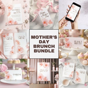 Mother’s Day Brunch Template Bundle, Designer Lunch Party Welcome Sign for Wife, Mom’s Day Celebration Invite and Menu Card DARLENE