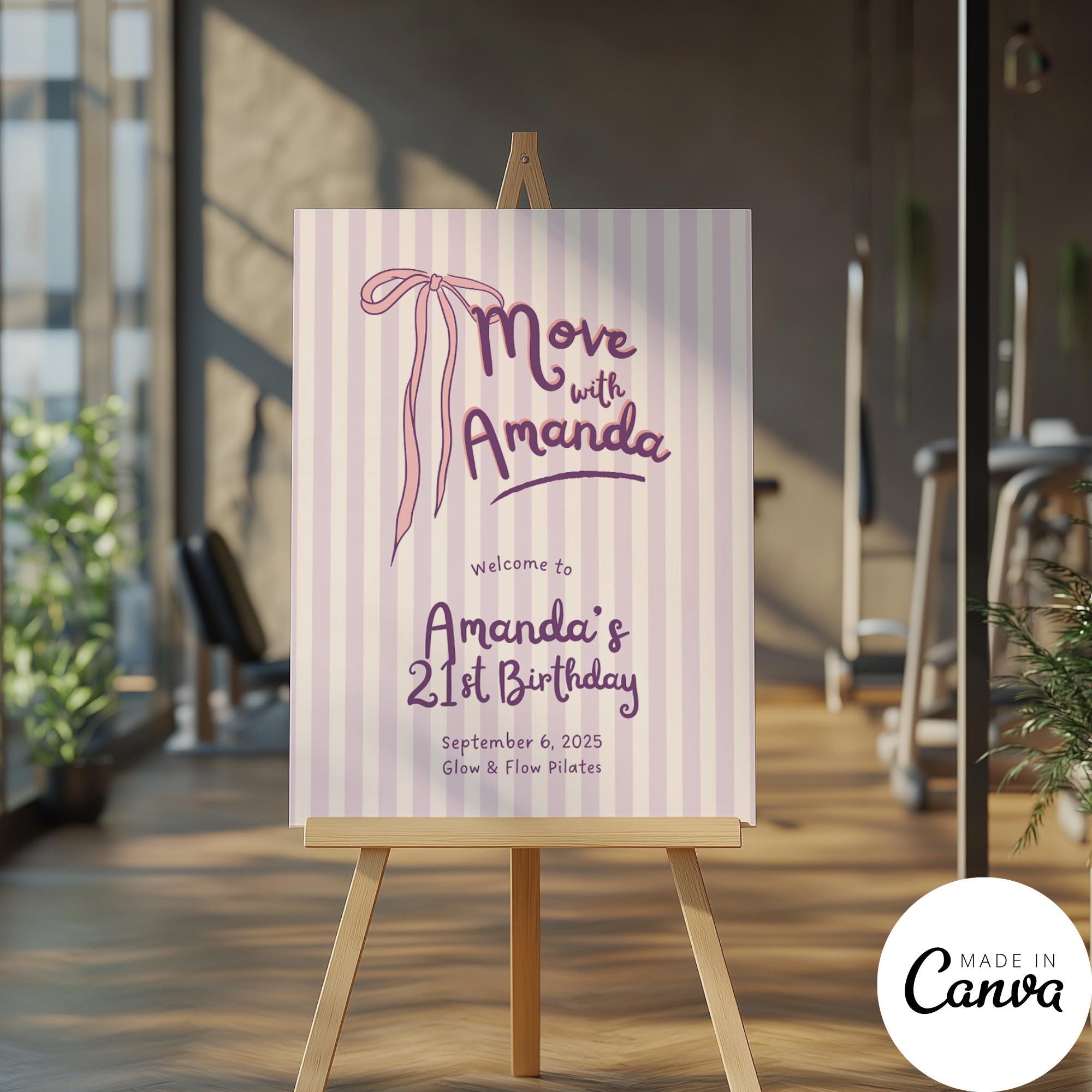 Pilates Party Welcome Sign Template, Ribbon Coquette Birthday Brunch ...