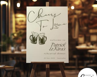 Modèle de plaque de bienvenue pour le dîner de répétition générale, affiche de réception d'illustration de brasserie de bière, enseigne de restaurant minimaliste modifiable, 133