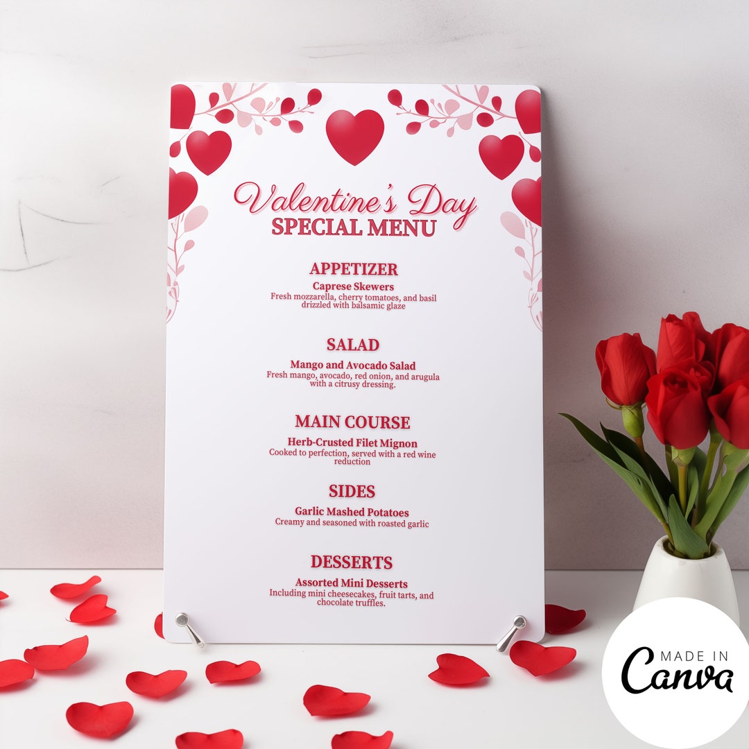 Valentine's Restaurant Menu Template, Wedding Menu Card, Galentine's ...