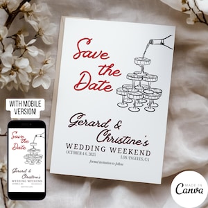 Modèle Save the Date dessiné à la main, invitation d'illustration de Style Français, carte de pré mariage manuscrite minimaliste, téléchargement numérique modifiable 183
