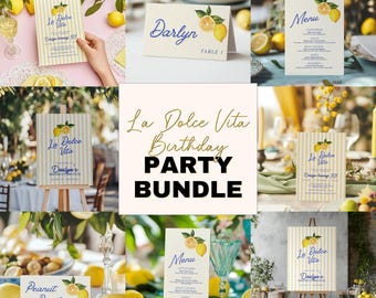 La Dolce Vita verjaardagsfeestje sjabloonbundel, citruscitroen 30e diner voor vrouw, bewerkbare Sweet 16 brunchviering, 174