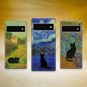 Van Gogh Phone Case Cat Meme Parody Phone Cover Fit for Google Pixel 10 Pro XL 9A 9 Pro 8A 8 Pro 8 7A 7 Pro 6 6A 3A 4XL 5 OnePlus 13 12R