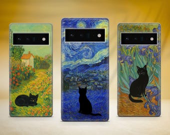 Van Gogh Phone Case Cat Meme Parody Phone Cover Fit for Google Pixel 10 Pro XL 9A 9 Pro 8A 8 Pro 8 7A 7 Pro 6 6A 3A 4XL 5 OnePlus 13 12R