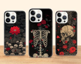 Gothic Schädel Handyhülle Aesthetic Goth Skeleton Cover Fit für iPhone 17 Pro Max 16 15 14 13 12 13 11 Samsung S25 S24 S23 FE A56 Huawei P30