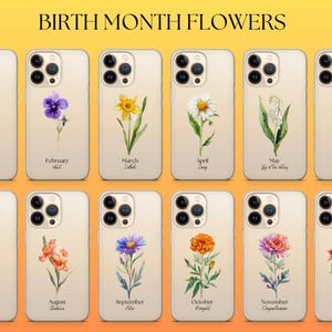 Personalised Family Birth Flower Phone Case Birth Flower Cover Fit for iPhone 17 Pro Max 16 15 14 13 12 13 Samsung S25 S24 S23 FE Huawei P30 image 2