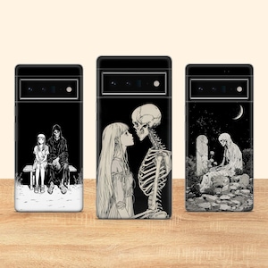 Capa de celular estética com esqueleto, estilo gótico, compatível com Google Pixel 10 Pro XL, 9A, 9 Pro, 8A, 8 Pro, 8, 7A, 7 Pro, 6, 6A, 3A, 4XL, 5 e OnePlus 13.