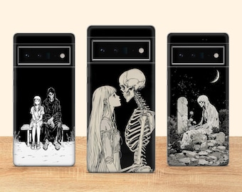 Estetyczny szkieletowy futerał na telefon z gotycką czaszką, pasujący do Google Pixel 10 Pro XL 9A 9 Pro 8A 8 Pro 8 7A 7 Pro 6 6A 3A 4XL 5 OnePlus 13