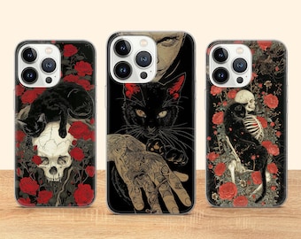 Gothic Cats Phone Case Witchy Goth Phone Cover Fit for iPhone 17 Pro Max 16 15 14 13 12 13 11 Samsung S25 S24 S23 FE A56 A16 Huawei P30 Pro