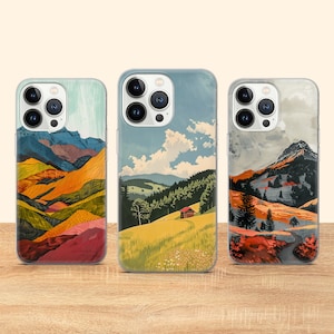 Coque de téléphone montagne Housse de téléphone minimaliste pour iPhone 16 Pro Max 15 14 11 Pro 12 13 XS 7 Samsung S25 S24 S23 S22 A16 A52 A53 Huawei P30
