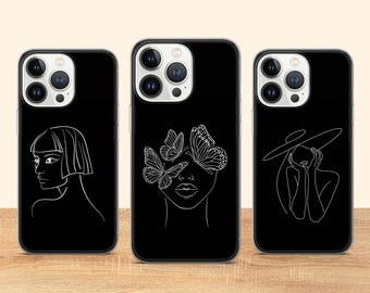 Women One Line Art Phone Case Art Drawing Cover Fit for iPhone 17 Pro Max 16 15 14 13 12 13 11 Samsung S25 S24 S23 FE A56 A16 A14 Huawei P30