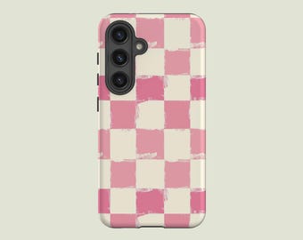 Funda de teléfono a cuadros rosas compatible con Samsung Galaxy S25, S24 Ultra, S23 FE, S23 Plus, S22 Ultra, S20 FE, Note 20, A56 y A16.