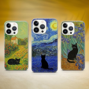 Funda para teléfono Van Gogh Cat Meme Parody Funda compatible con iPhone 17 Pro Max 16 15 14 13 12 13 11 XS Samsung S25 S24 S23 FE A56 A16 Huawei P30 Pro
