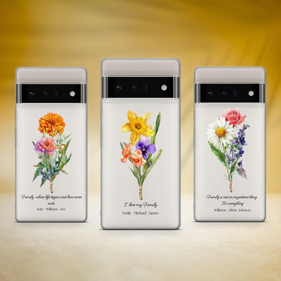 Personalised Family Birth Flower Phone Case Birth Flower Cover Fit for Google Pixel 10 Pro XL 9A 9 Pro 8A 8 Pro 7A 7 Pro 6A 4XL 5 OnePlus 13