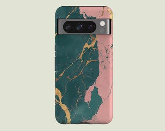 Pink and Green Marble Phone Case Marble Finish Cover Fit For Google Pixel 10 Pro XL 9A 9 Pro XL 8 Pro 8A 7 Pro 7A Pixel 6 Pro 6A