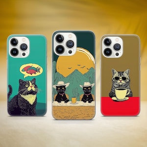 Funda divertida para teléfono con diseño de gato, parodia de meme de gato, compatible con iPhone 17 Pro Max 16 15 14 13 12 13 11 XS, Samsung S25 S24 S23 FE A56 A16 A14 y Huawei P30.