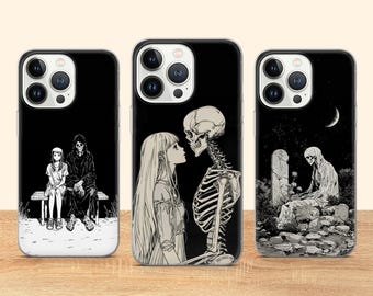 Ästhetische Skelett Handyhülle Goth Skull Cover gepasst für iPhone 17 Pro Max 16 15 14 13 12 13 11 Samsung S25 S24 S23 FE A56 A16 A14 Huawei P30