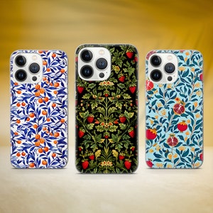 William Morris Coque de téléphone vintage motif fruits pour iPhone 16 Pro Max 15 14 11 12 13 XS Samsung S25 S24 S23 S22 A16 A53 Huawei P30