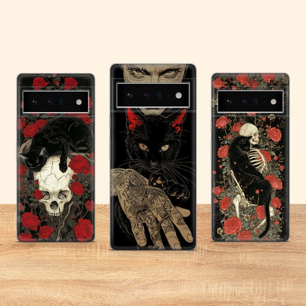 Gothic Cats Phone Case Witchy Goth Phone Cover Fit for Google Pixel 8 Pro 8 7A 7 Pro 7 6 6A 6 Pro 3A 4XL 5A 2 2XL OnePlus 10