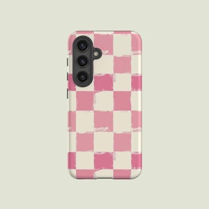 Pink Checkered Phone Case Checkerboard Phone Cover Fit For Samsung Galaxy S24 Plus S23 Ultra 23 Plus 22 Ultra S20 FE Note 20 Ultra