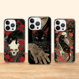 Coque de téléphone chats gothiques sorcière gothique housse de téléphone pour iPhone 16 Pro Max 15 14 11 12 13 XS 7+ Samsung S25 S24 S23 FE S22 A14 A53 Huawei P30
