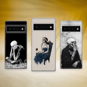 Gothic Schädel Handytasche Witchy Goth Skeleton Handyhülle Fit für Google Pixel 10 Pro XL 9A 9 Pro 8A 8 Pro 7A 7 Pro 6 6A 3A 4XL 5 OnePlus 13